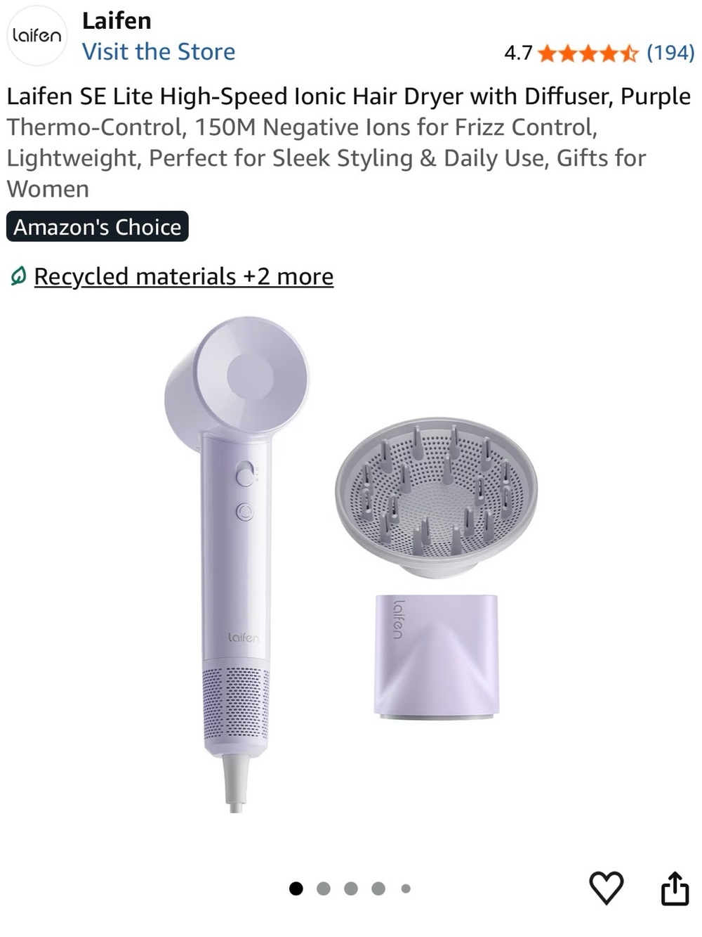 Laifen Ionic Hair Dryer with Diffuser